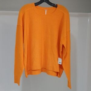 Free People Bright Orange Crew Neck Sweater